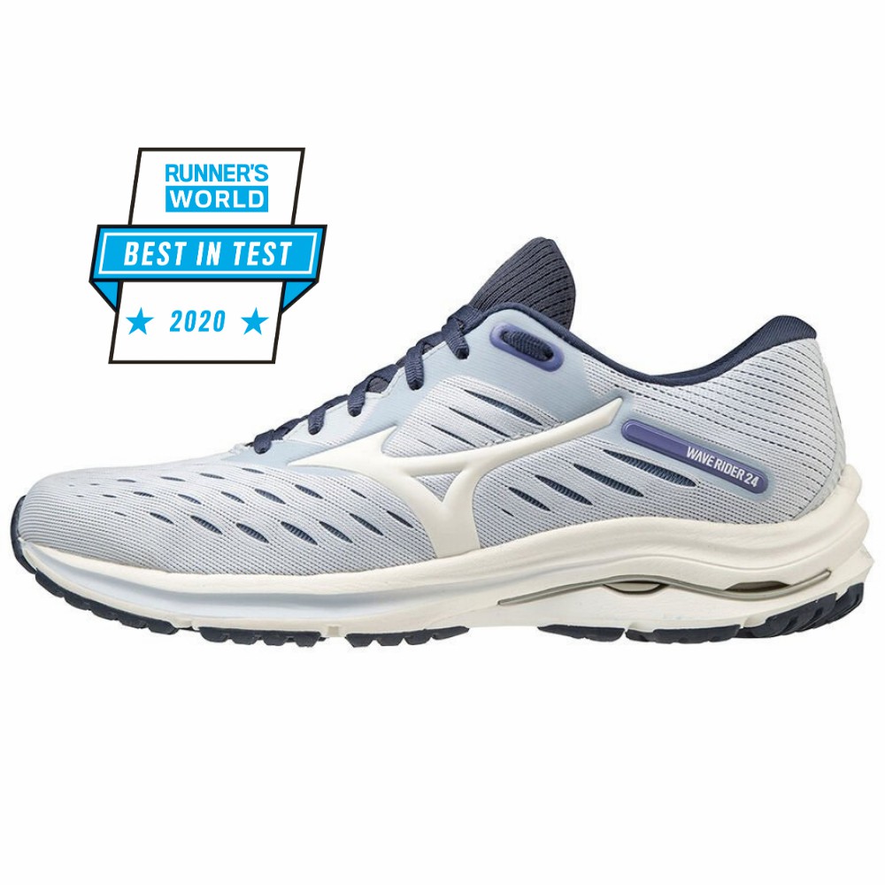 Mizuno Women's Wave Rider 24 Running Shoes White/Indigo (J1GD200314-HFZ)